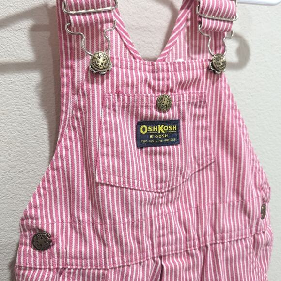 Vtg Oshkosh Bgosh Shortalls Girls Sz 2-3T Pink Engineer Stripe Classic 90s - Picture 2 of 4